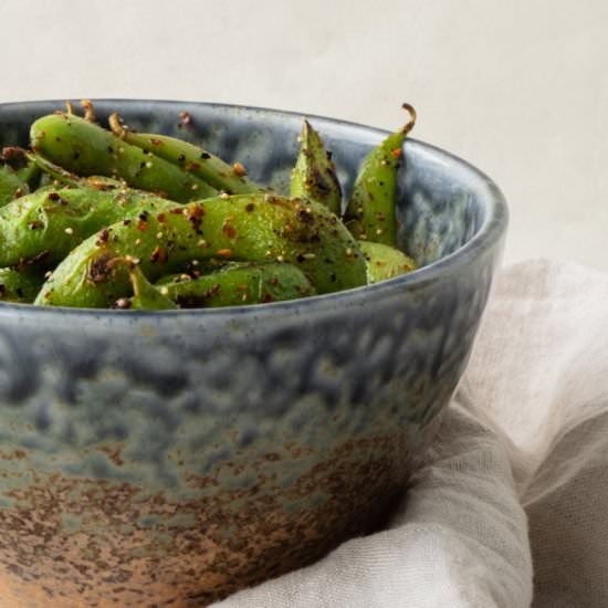 Fried Edamame with Togarashi - Recipe photo by nothangryanymore