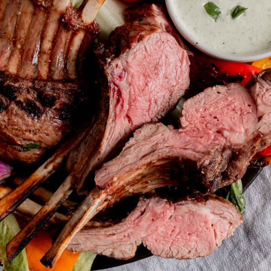 grilled rack of lamb + scallion dip - Recipe photo by whisked away kitchen