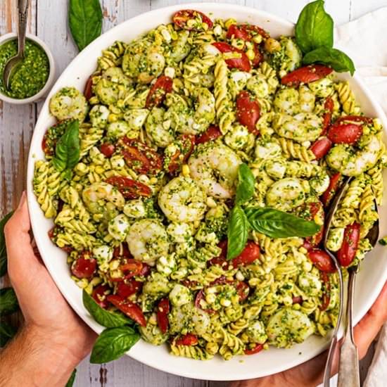 pesto pasta salad with shrimp - Recipe photo by Robust Recipes