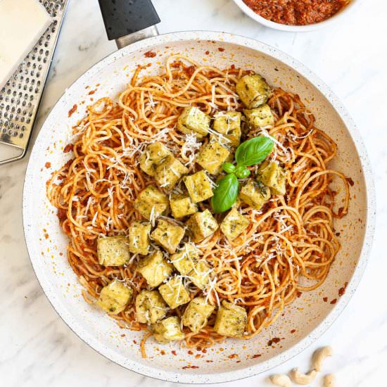 Red Pesto Tofu Pasta - Recipe photo by MyPurePlants