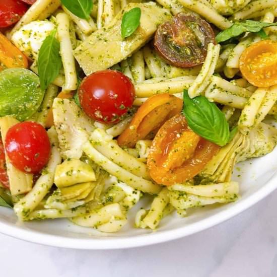 Pesto Casarecce Pasta with Baby Hei - Recipe photo by Powell Family Cooking