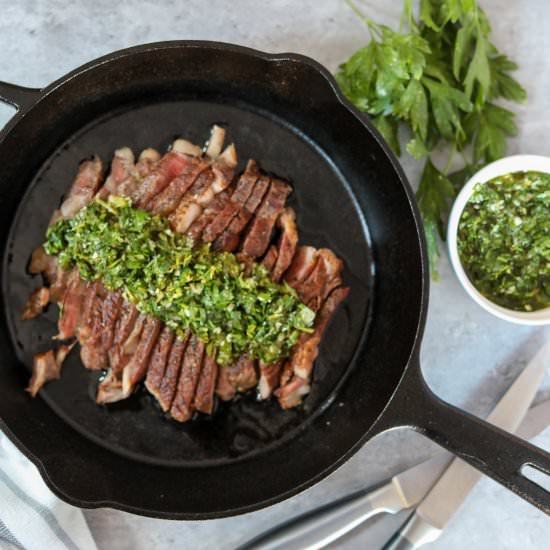 Pan Seared Steak with Chimichurri - Recipe photo by Man Meets Oven