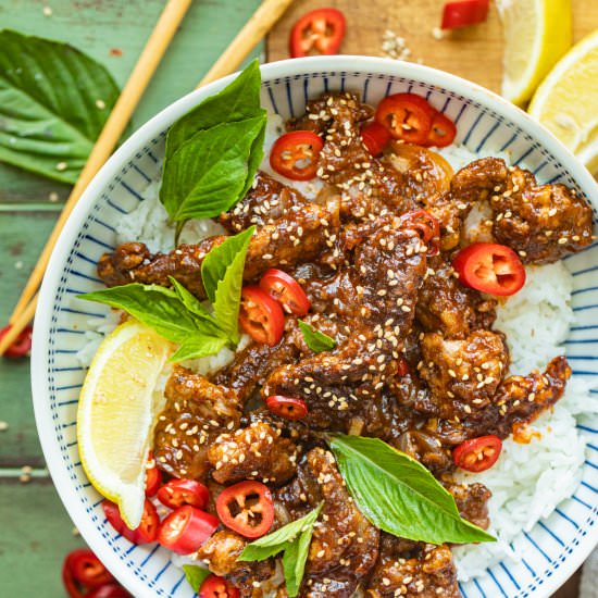 Crispy Chilli Beef - Recipe photo by BritneyBreaksBread