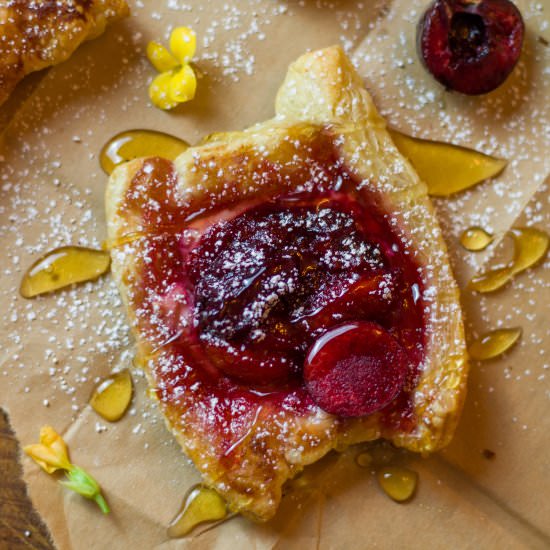 Cherry and Peach Puff Pastry Tart - Recipe photo by turnrowtable