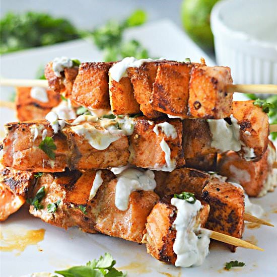 CILANTRO LIME SALMON SKEWERS - Recipe photo by Stylish Cravings