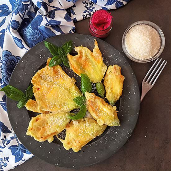 Ricotta Stuffed Squash Blossoms - Recipe photo by 2pots2cook