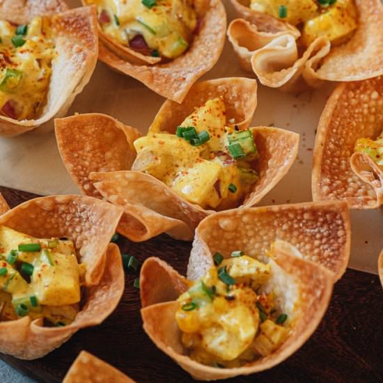 Curry Egg Salad Wonton Cups - Recipe photo by omnivorescookbook