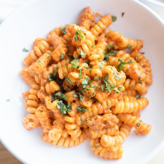 Spicy Sausage Pasta - Recipe photo by hangryeconomist