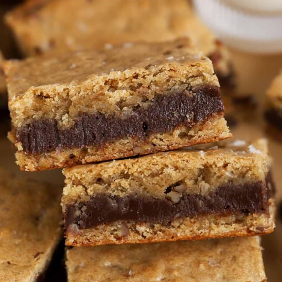 Fudge Stuffed Blondies - Recipe photo by Celebrating Sweets