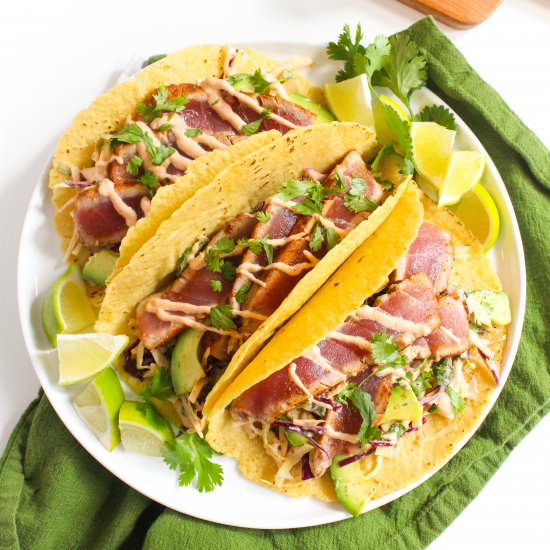 Seared Ahi Tuna Tacos - Recipe photo by fANNEtastic food
