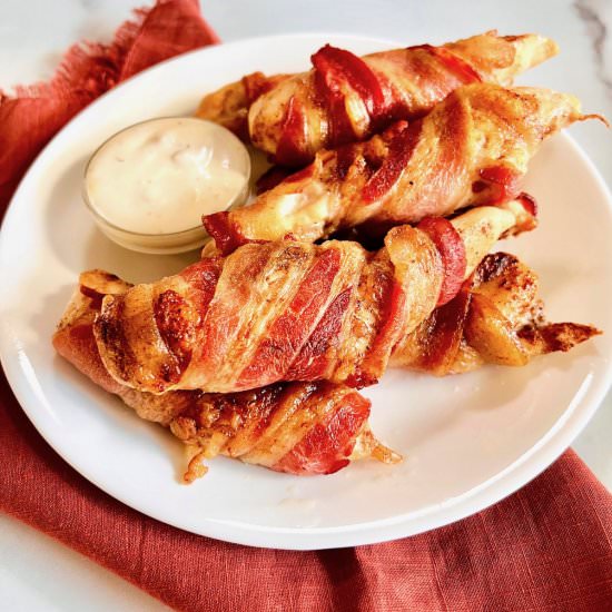 Bacon-Wrapped Chicken Tenders - Recipe photo by theshortordercook