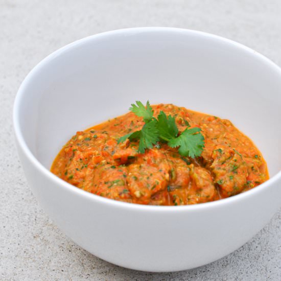 Eggplant Red Pepper Dip - Recipe photo by bowlofyum