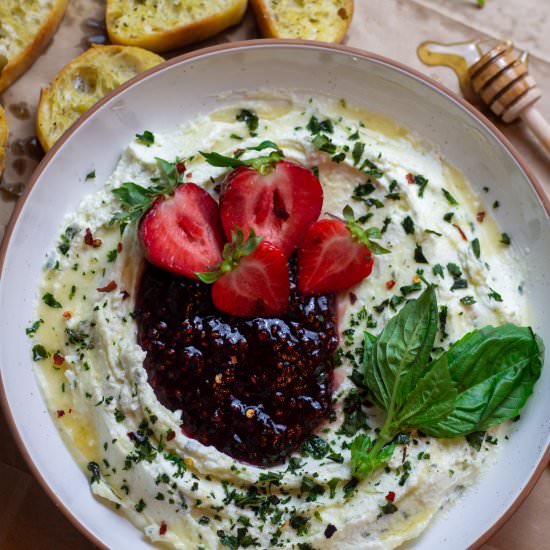 Basil Whipped Feta with Mixed Berries - Recipe photo by turnrowtable
