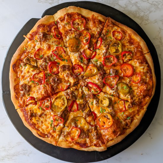 Spicy Sausage and Pepper Pizza - Recipe photo by thecandidcooks