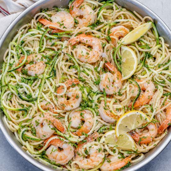 LEMON SHRIMP PASTA AND ZOODLES - Recipe photo by healthyfitnessmeals