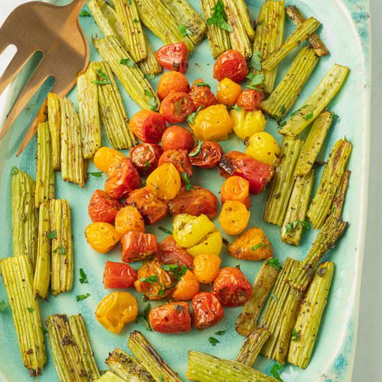 Roasted Celery and Cherry Tomatoes - Recipe photo by debsdailydish