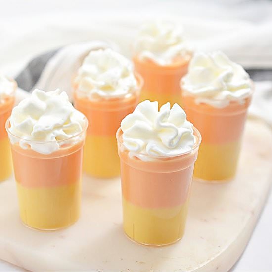 CANDY CORN KETO CHEESECAKE SHOOTERS - Recipe photo by Stylish Cravings