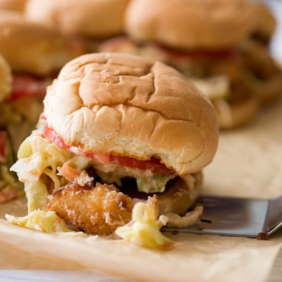 Crispy Shrimp Sliders & Spicy Slaw - Recipe photo by sipandsanity