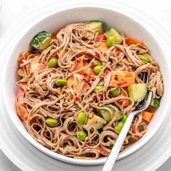 Creamy Tahini Soba Noodles - Recipe photo by Three Little Chickpeas