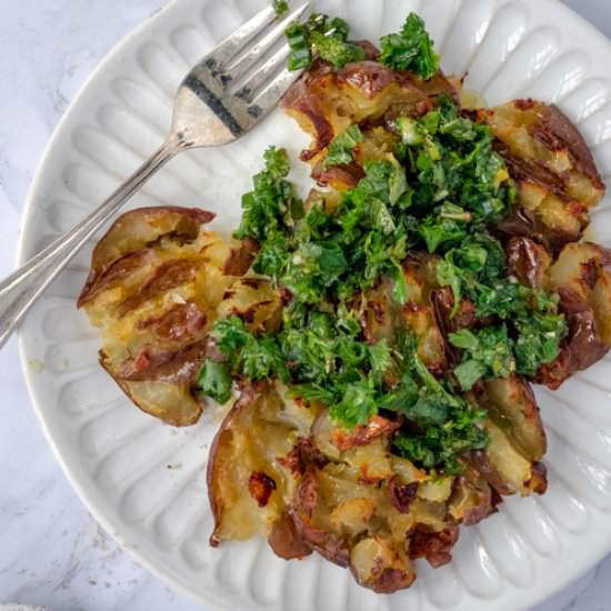 Crispy Smashed Potatoes Garlic Herb - Recipe photo by eatfreshglow