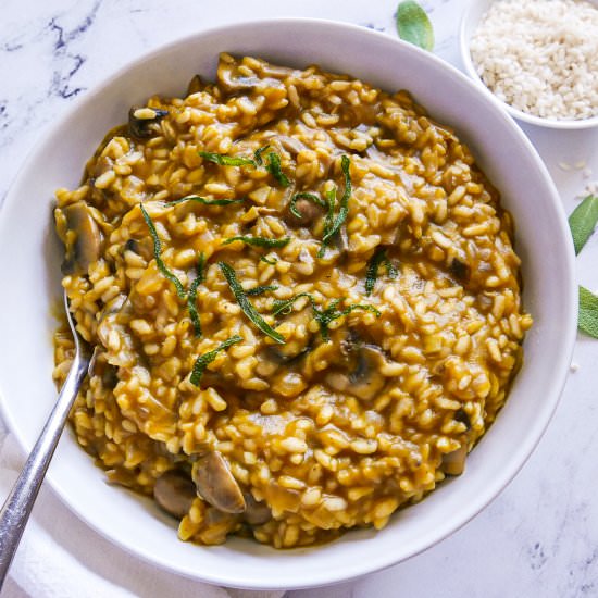 Vegan Mushroom Risotto w/ Pumpkin - Recipe photo by gastronotherapy
