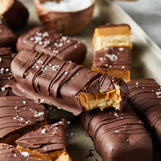 Healthy Vegan Homemade Twix Bars - Recipe photo by peanutbutterpluschocolate
