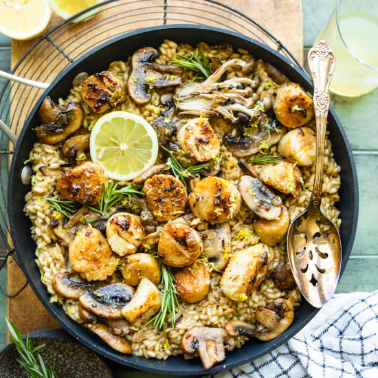 Mushroom Risotto with Scallops - Recipe photo by BritneyBreaksBread