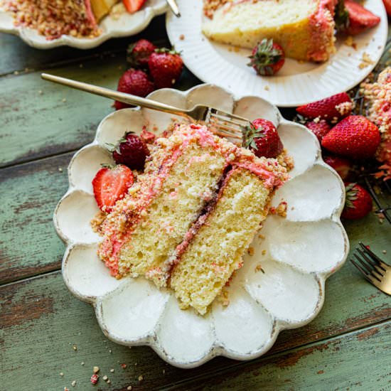 Strawberry Crunch Cake - Recipe photo by BritneyBreaksBread