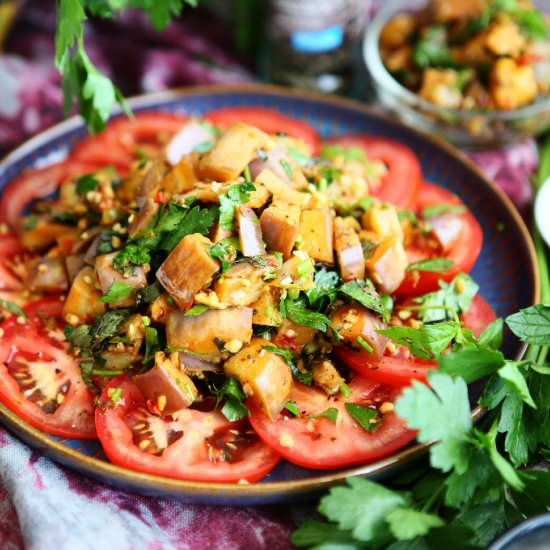 Tomato Carpaccio with Eggplants - Recipe photo by angiesrecipes