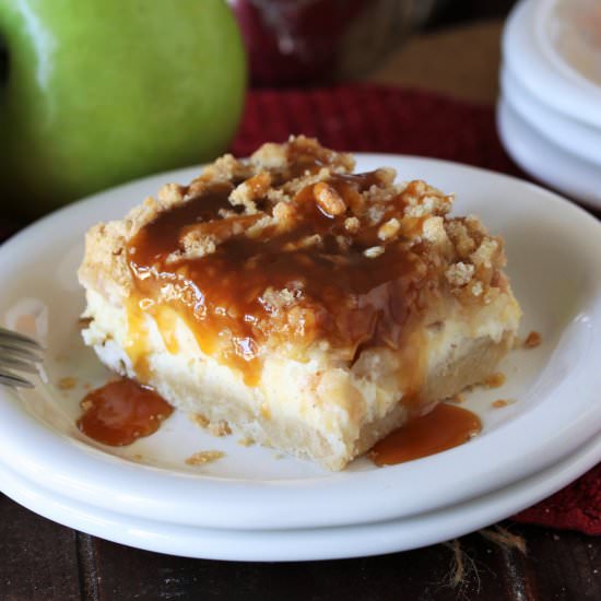 Caramel Apple Cheesecake Squares - Recipe photo by thekitchenismyplayground