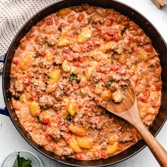 One Pot Creamy Sausage Gnocchi - Recipe photo by ihearteating
