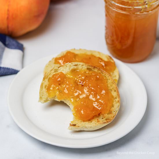 Peach Jam - Recipe photo by BeyondtheCoop