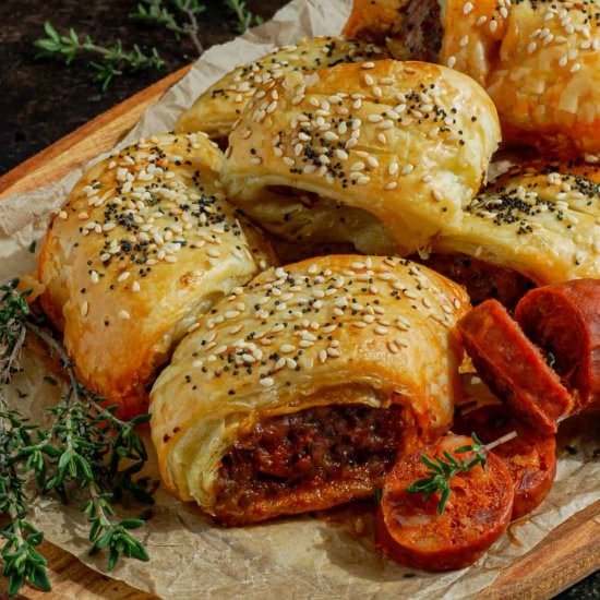 Chorizo and pork sausage rolls - Recipe photo by The Cinnamon Jar