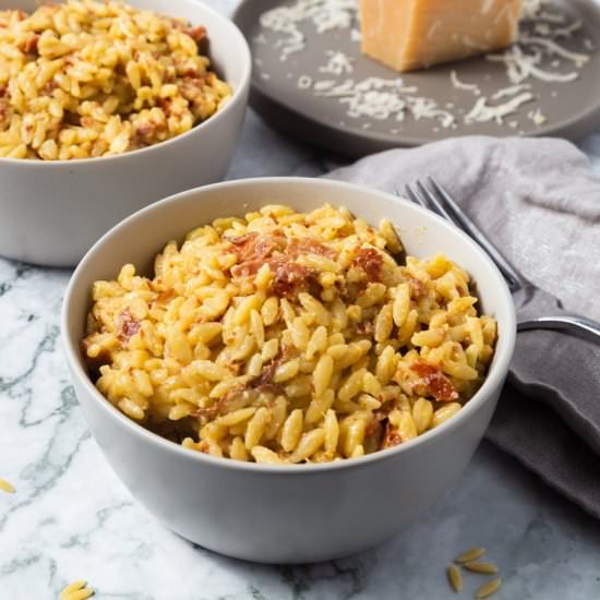 Delicious and Quick Orzo Carbonara - Recipe photo by cooking.with.carbs