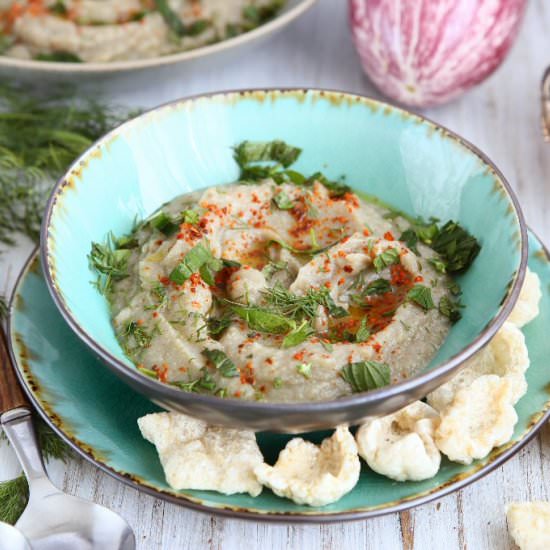 Aubergine Dip with Caramelised Onio - Recipe photo by angiesrecipes