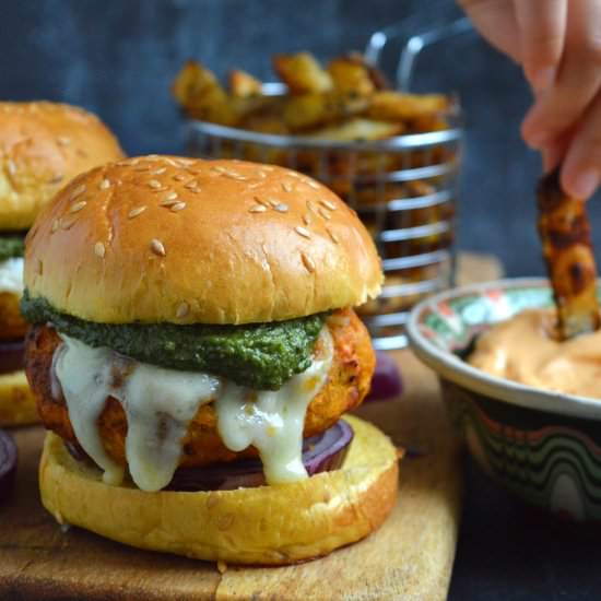 Red Lentil Burgers with Basil Pesto - Recipe photo by Mummys FastandEasy