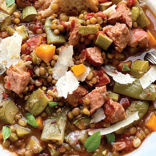 Lentil Sausage Soup - Recipe photo by The Greek Foodie