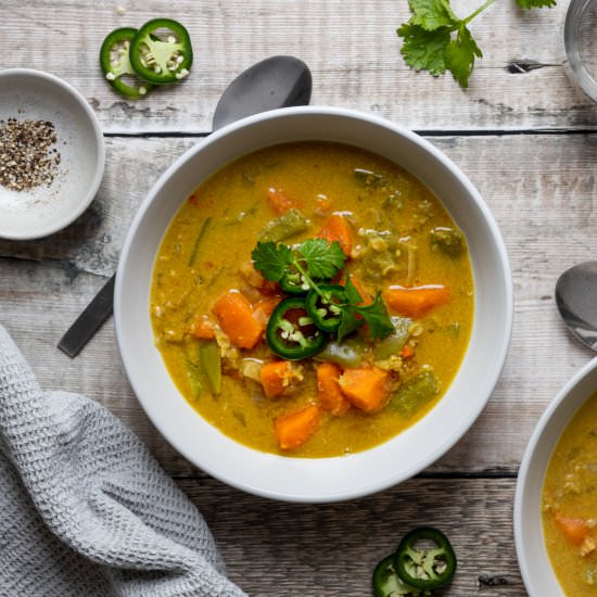 Sweet Potato Lentil and Tahini Soup - Recipe photo by Searchingforspice