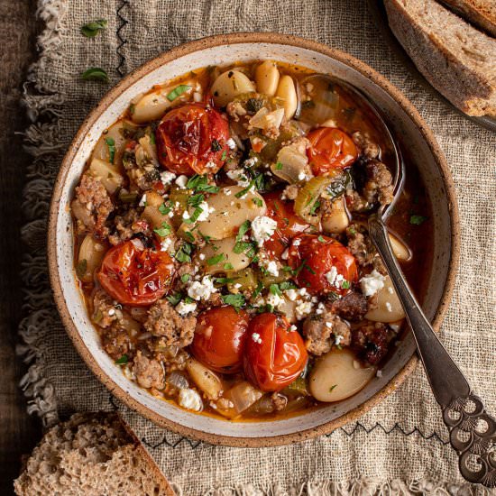 Braised butter beans with sausage - Recipe photo by cherryonmysundae