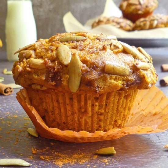 Pumpkin Muffins Topped with Pepitas - Recipe photo by kidtestedrecipes