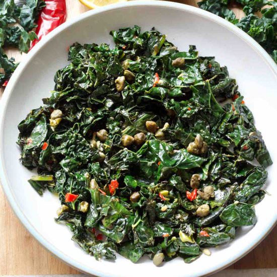Cavolo Nero with Crispy Capers - Recipe photo by joskitchenlarder