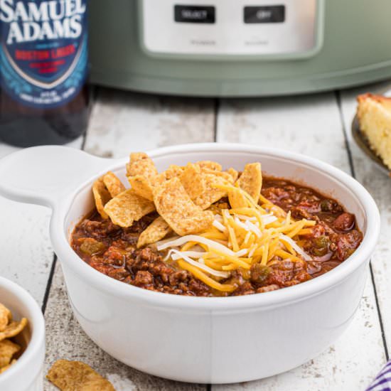 Crock Pot Beer Chili - Recipe photo by thecaglediaries