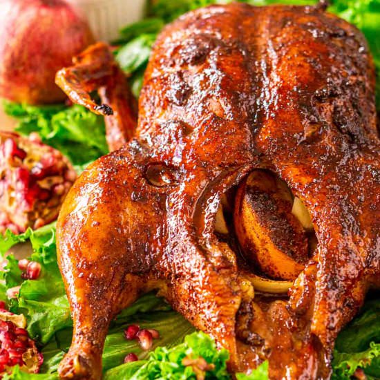 Smoked Duck With Pomegranate Glaze - Recipe photo by Burrata and Bubbles