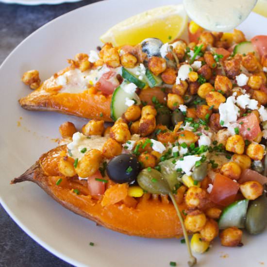 Mediterranean Baked Sweet Potatoes - Recipe photo by The Spanish Radish