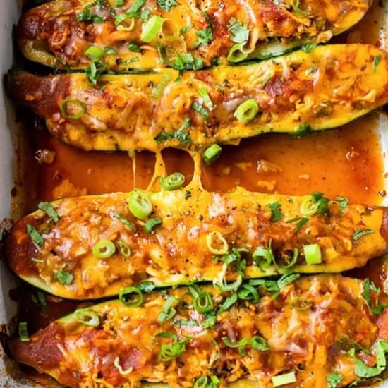Chicken Enchilada Stuffed Zucchini - Recipe photo by Skinnytaste