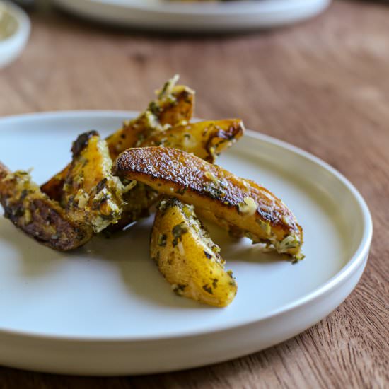 Carrot Top Salsa Verde Potatoes - Recipe photo by theproducepack
