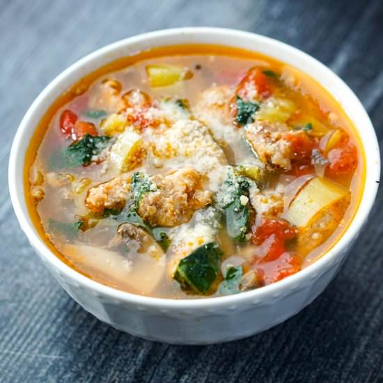 Keto Banana Peppers & Sausage Soup - Recipe photo by MyLifeCookbook
