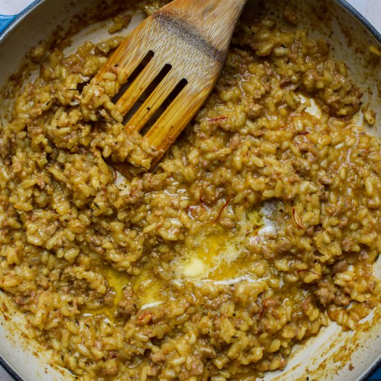 Sausage & Saffron Risotto - Recipe photo by missrachelphipps