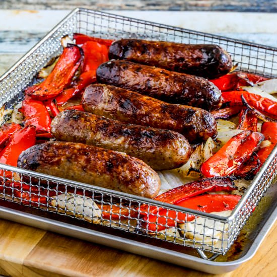 Air Fryer Sausage and Peppers - Recipe photo by kalynskitchen