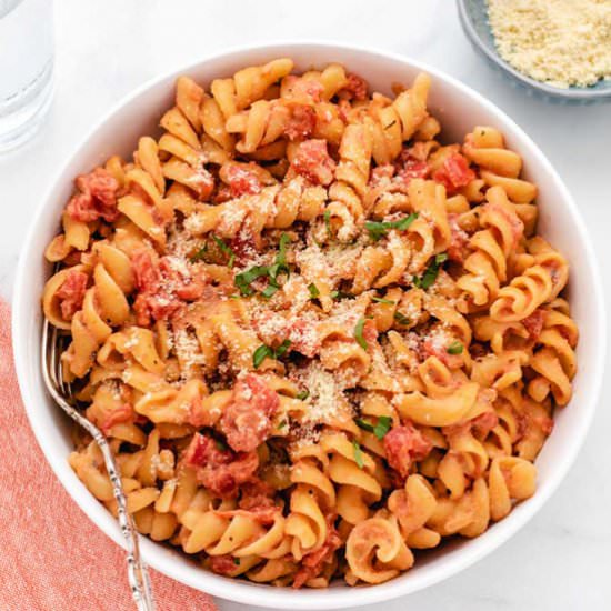 Vegan Creamy Tomato Pasta - Recipe photo by Three Little Chickpeas